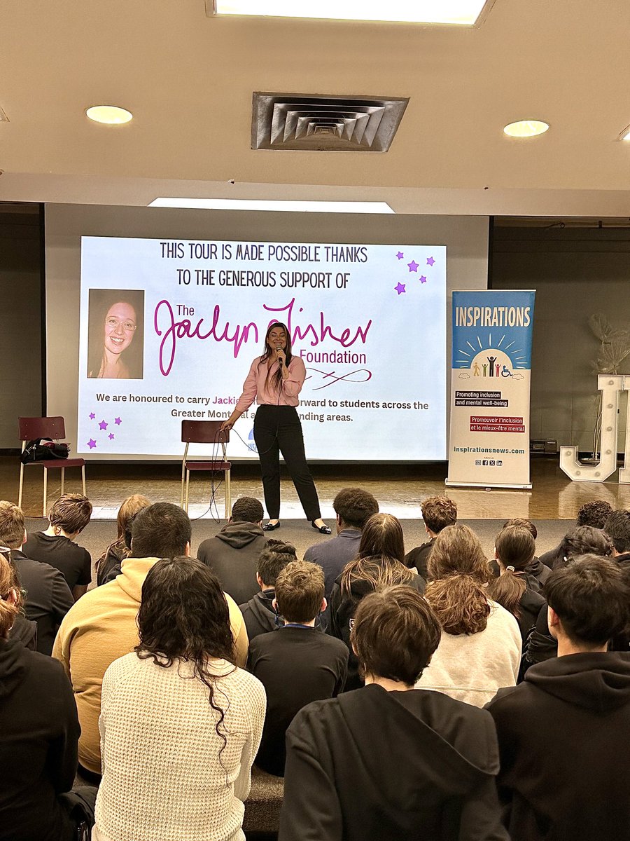 InspirationsMTL's tweet photo. 💖 Heartwarming day with @GanniMaryam at JFK High School — stop #2 on the Jackie Fisher Empathy Tour! The whole school filled the auditorium with affirmations, positivity and pure empathy in action! More about the tour here: https://t.co/SHLToW2hvg https://t.co/JhU4ecLNQh