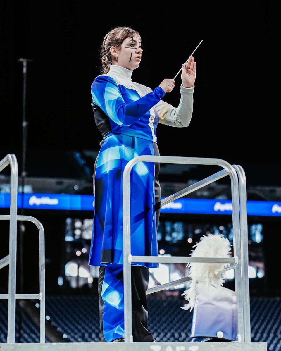 Taft_HS's tweet image. Check out this great shot of Drum Major Isabella Clark conducting the Taft Marching Eagles on the field at this morning’s Bands of America Grand National Championships! Let’s Go Eagles!