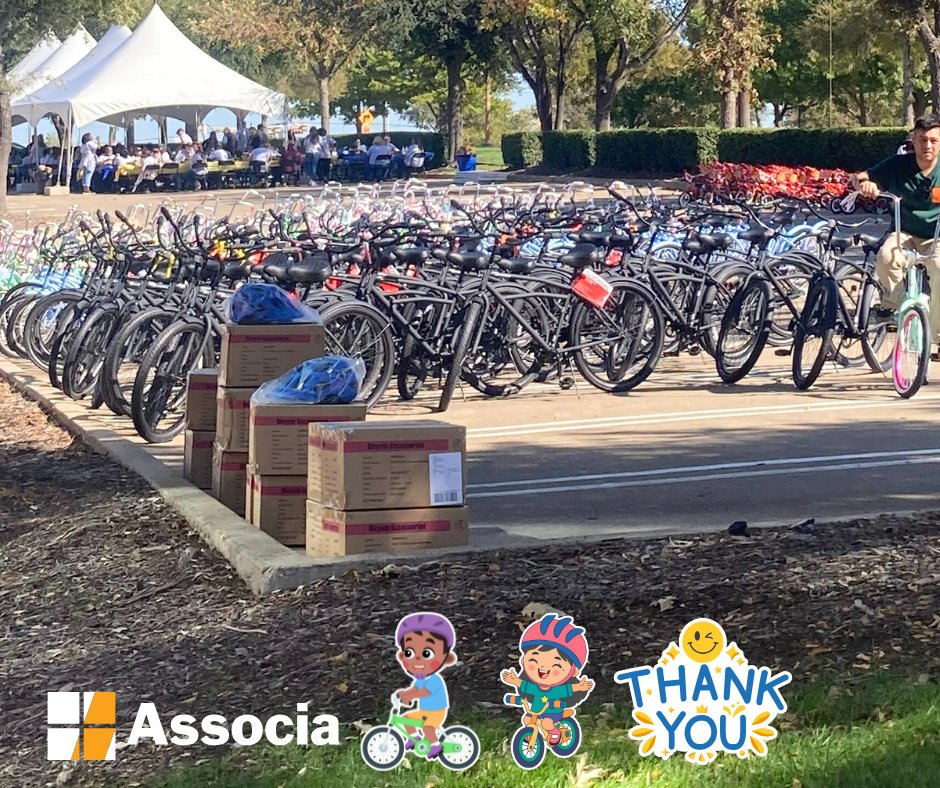 #ThankfulThursday 💛 Our hearts are full! 
Thanks to <a href="/Associa/">Associa</a>  &amp; their amazing bike build, 500 kids in our community will have a #Christmas to remember.🎄