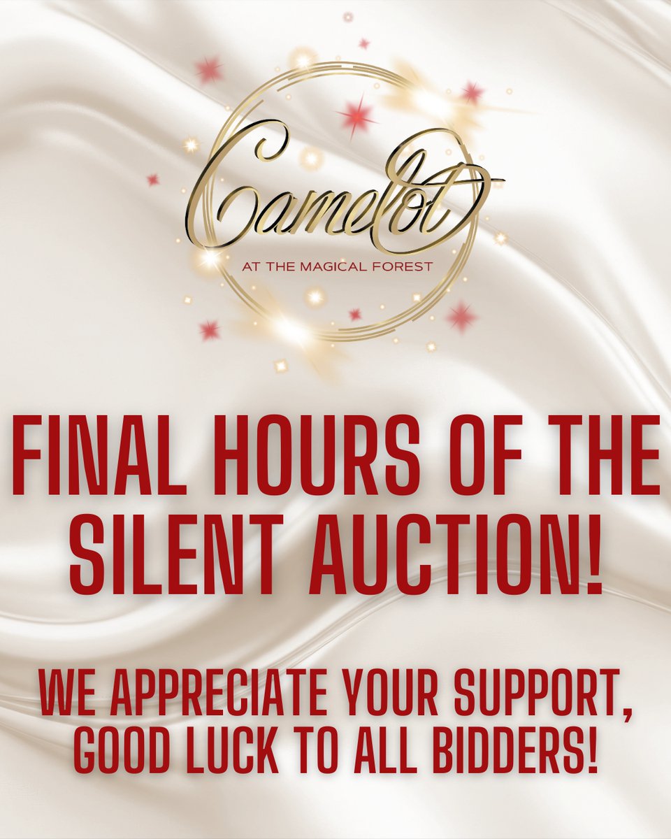 We are in the final hours of our silent auction.

Be sure to place your bids while there’s still time, the auction will close this evening during our Camelot gala.

➡️ e.givesmart.com/events/GRf/i/
⁠
#SilentAuction