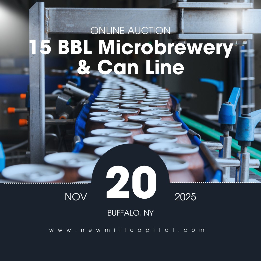 BIDDING OPEN - 15 BBL Microbrewery and Can Line. View equipment >> ow.ly/NKg350XpvpX #onlineauction #auction #newmillcapital #brewery #brewhouse #craftbeerbrewing #brewbids #equippedbrewer #brewbound #probrewer #beverageprocessing #beverageindustry