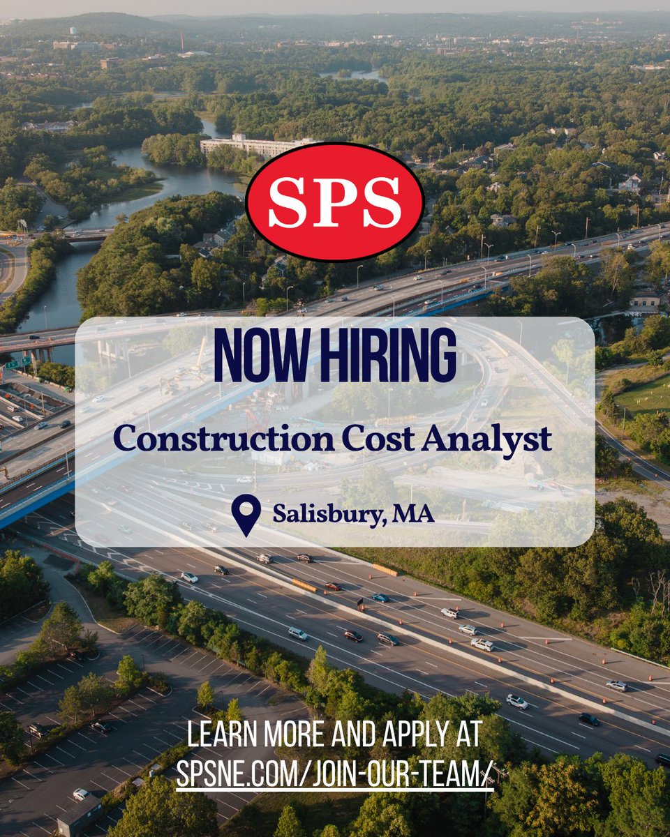 SPS New England, Inc. is hiring a Construction Cost Analyst to join our team. 
If you think this could be you, use this link to learn more and apply: spsne.link/j86spq 
SPS New England, Inc., is an Equal Opportunity Employer. Females and Minorities are encouraged to apply.