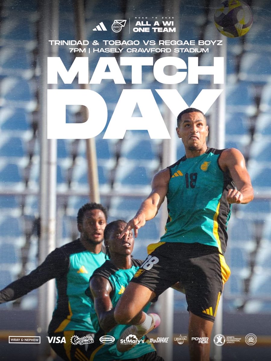 READY FOR BATTLE 🔥

Now, the Reggae Boyz take on Trinidad &amp; Tobago — chasing a dream 26 years in the making.  #RoadTo2026 🇯🇲

🇹🇹 Trinidad &amp; Tobago vs 🇯🇲 Reggae Boyz
📅 TONIGHT | 🕖 7PM JA Time
📍 Hasely Crawford Stadium, Trinidad

All A Wi. ONE TEAM. 🇯🇲