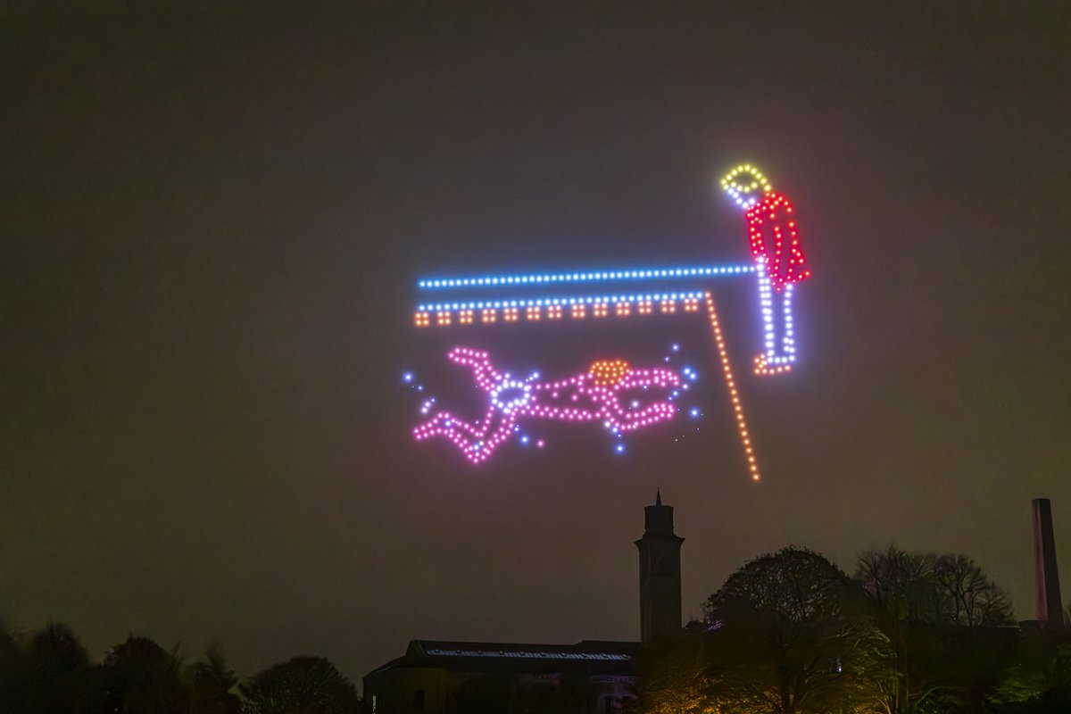 David Hockney's art, animated by more than 600 illuminated drones in the night skies above Saltaire as part of Bradford 2025 City of Culture.

<a href="/bradford2025/">Bradford 2025</a> <a href="/visitBradford/">Visit Bradford</a>