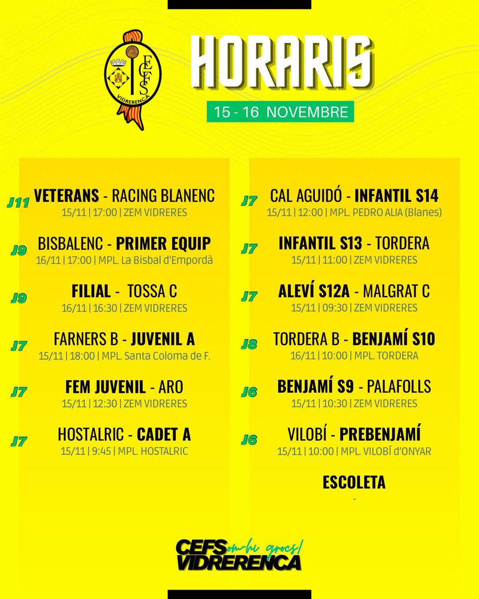CEFSVidrerenca's tweet image. Agenda del cap de setmana:

#somhigrocs
