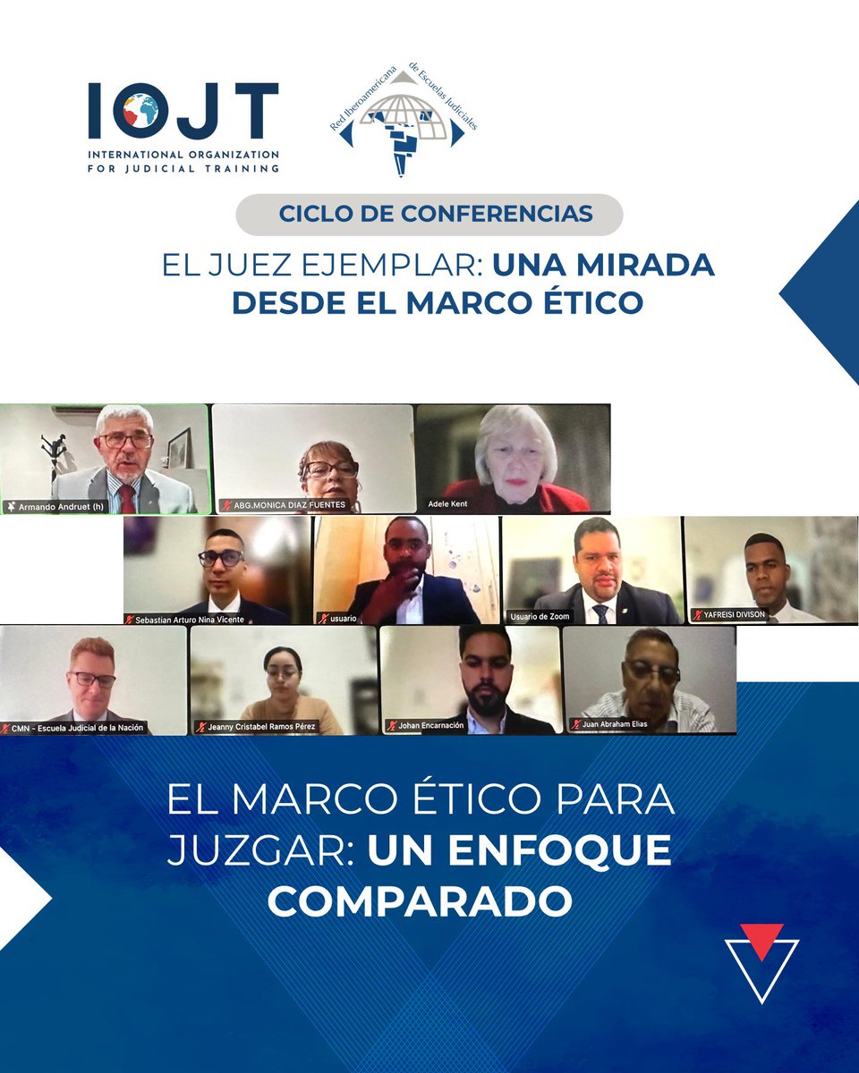 riaej_web's tweet photo. Jueces, juristas y servidores judiciales de República Dominicana, México, Ecuador, Argentina, Honduras, España, Venezuela y Uruguay, entre otros países, se unieron virtualmente al inicio del ciclo internacional “El juez ejemplar: una mirada desde el marco ético”. https://t.co/ucyLBle33X