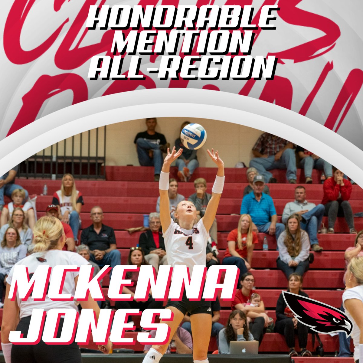𝙃𝙊𝙉𝙊𝙍𝘼𝘽𝙇𝙀 𝙈𝙀𝙉𝙏𝙄𝙊𝙉 𝘼𝙇𝙇-𝙍𝙀𝙂𝙄𝙊𝙉! 🎉

Congrats to McKenna Jones for being named Honorable Mention All-Region!

#ClawsDown | 🔴⚫️⚪️🏐