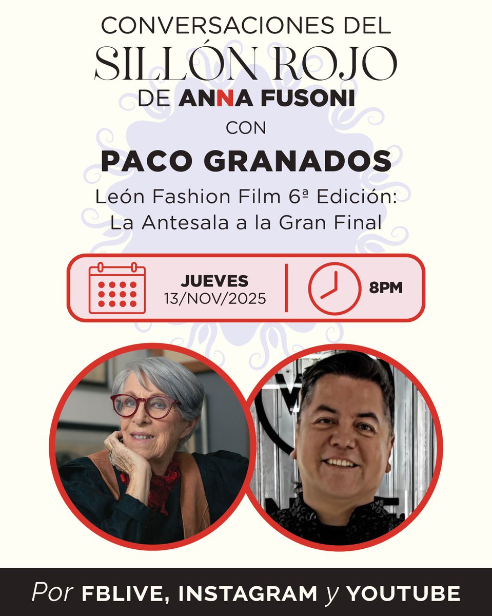 Hoy...jueves de Sillón Rojo con Paco Granados para hablar al detalle del concurso León Fashion Film...¡te esperamos 8:00 en punto donde siempre en Facebook Live.