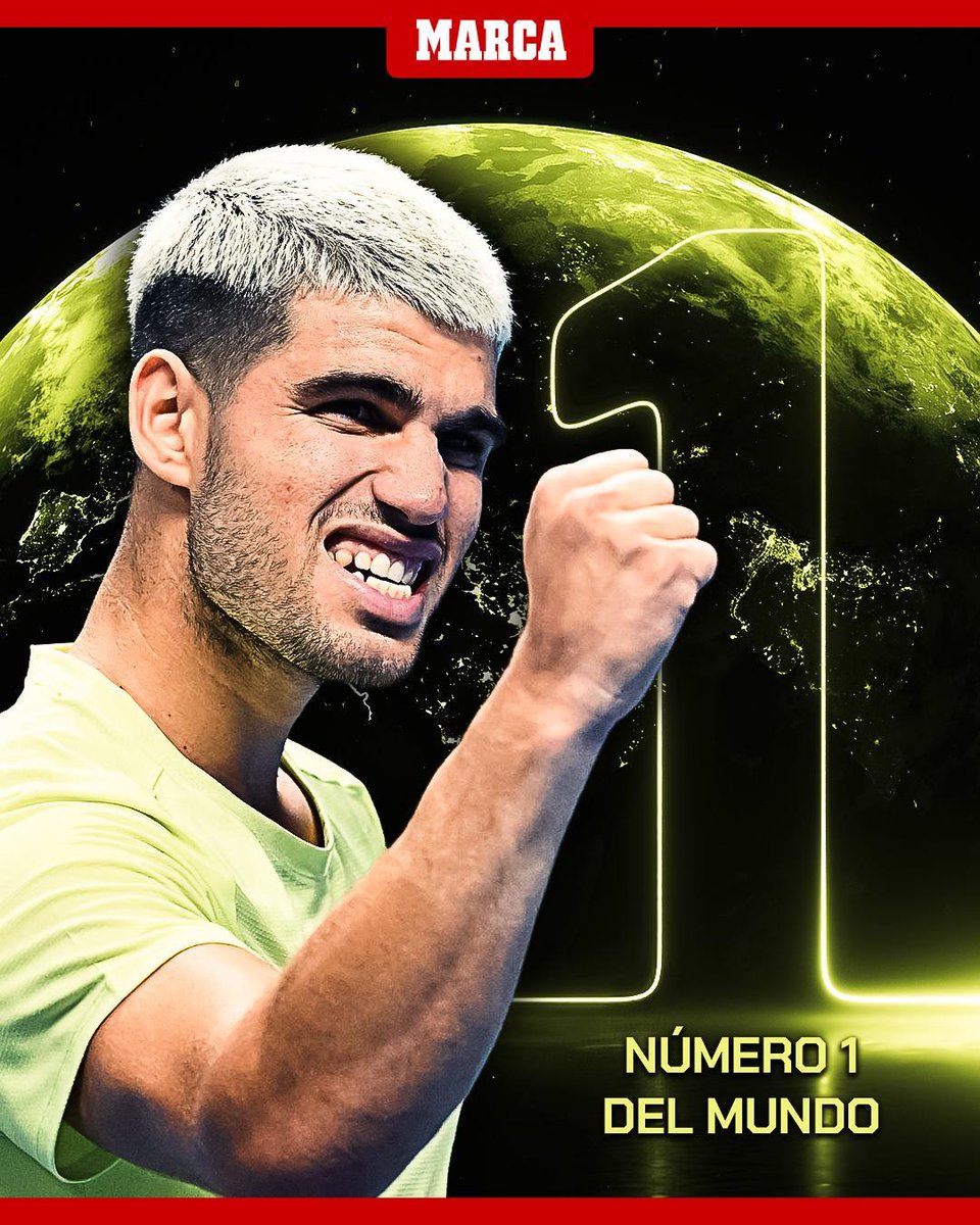 marca's tweet image. ☝️Es el número uno del mundo. Carlos Alcaraz gana a Mussetti, se mete en semis del #ATPMasters y se garantiza terminar 2025 en lo más alto del ránking #ATP.