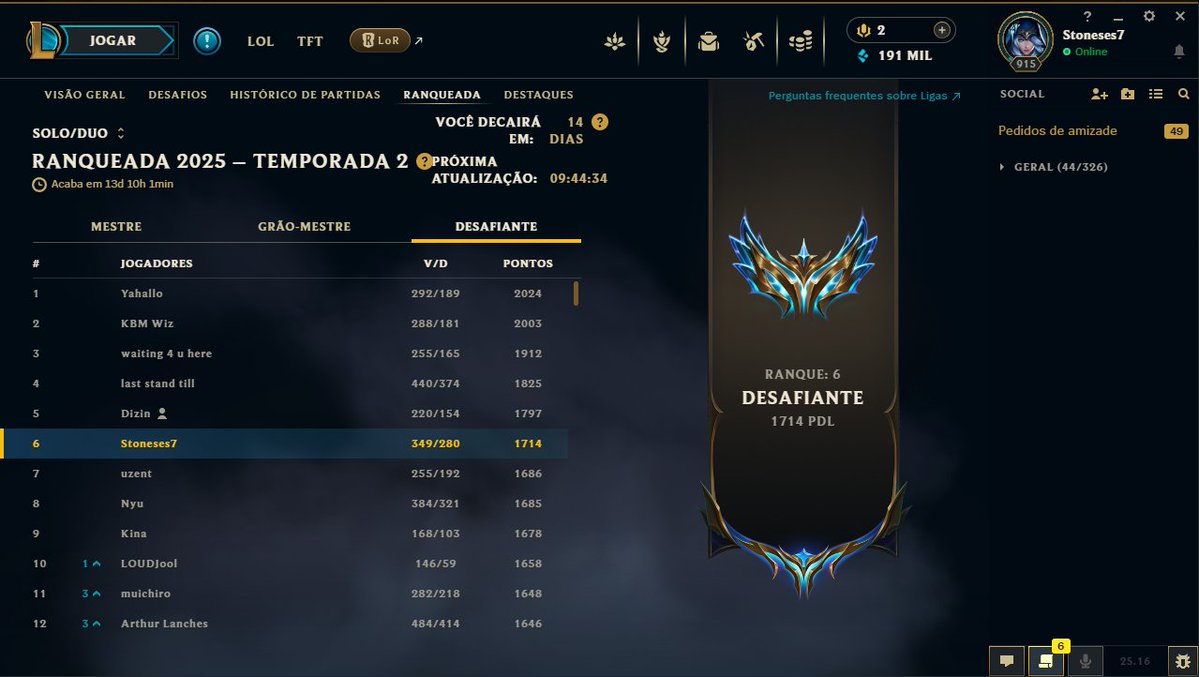 Venho anunciar que estou FA para projetos CBLOL/CD. 

Tirei um tempo para evoluir como pessoa, e desde a metade do ano venho jogando com a LOS diversos campeonatos, onde tive muito aprendizado, e consegui me desenvolver como player. 

Na soloq tive o peak PDL (1785).