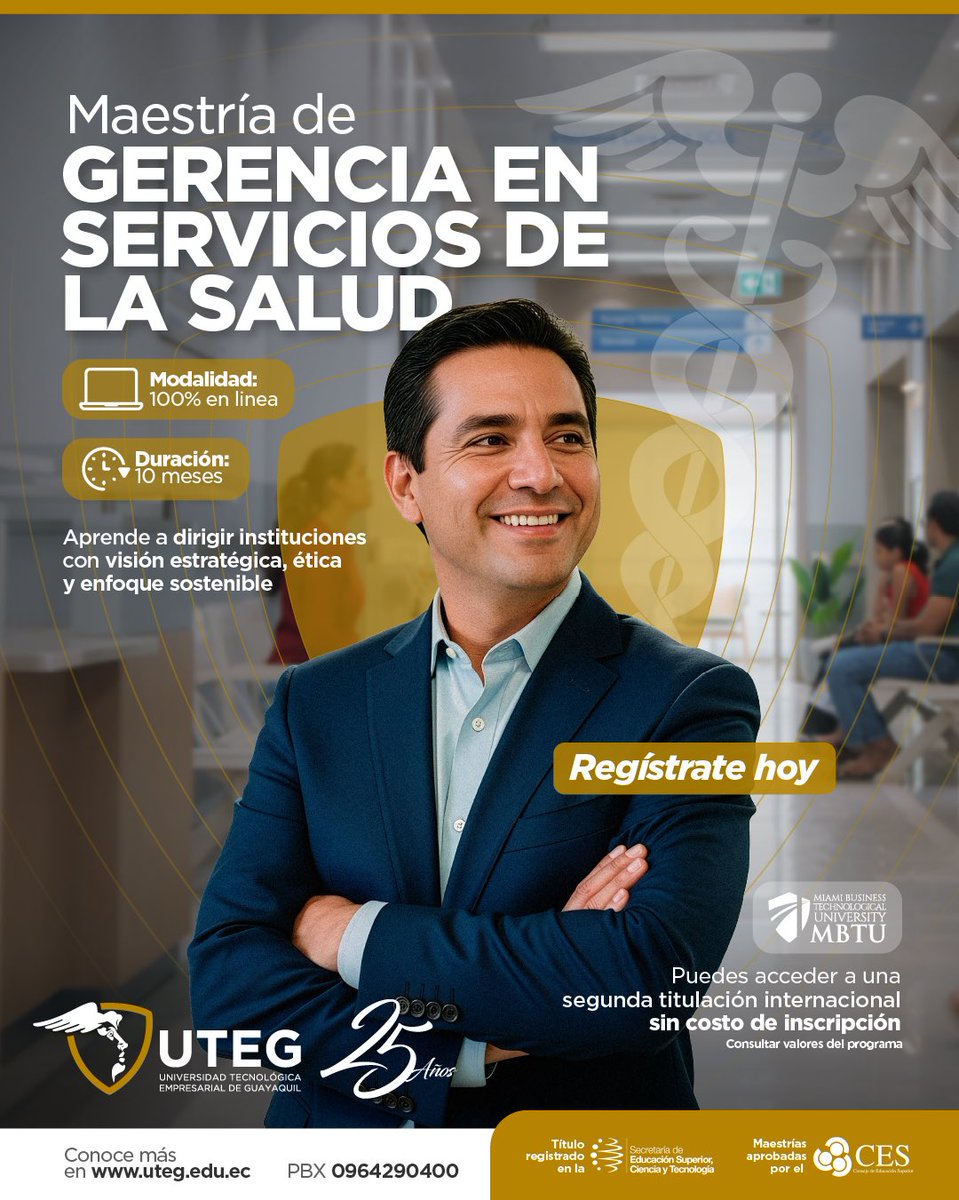 ¡Impulsa tu desarrollo profesional y asume nuevos desafíos!🤩🫵🏽

Con la Maestría en Gerencia de Servicios de Salud de UTEG, podrás convertirte en un líder estratégico capaz de dirigir, innovar y transformar instituciones del sector salud.

💻 Modalidad 100 % online | ⏱️ Duración: