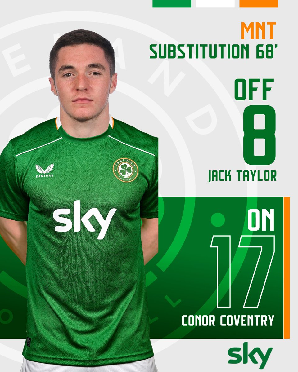 IrelandFootball's tweet photo. 68’ | Conor Coventry comes in for his first senior appearance!

OFF: Jack Taylor
ON: Conor Coventry

🇮🇪 2-0 🇵🇹 https://t.co/drHXGACpAR