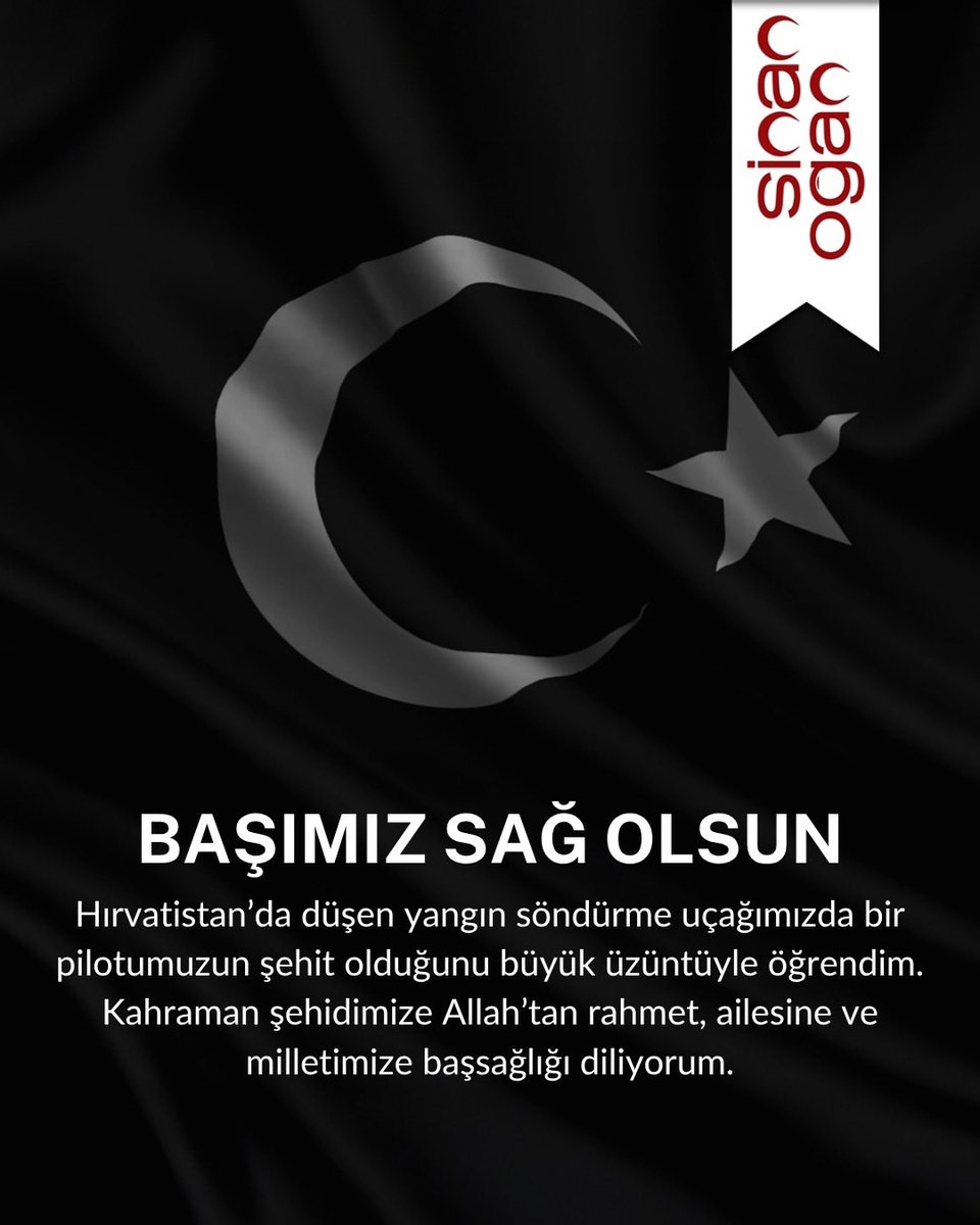 Hırvatistan’da düşen yangın söndürme uçağımızda bir pilotumuzun şehit olduğunu büyük üzüntüyle öğrendim.
Kahraman şehidimize Allah’tan rahmet, ailesine ve milletimize başsağlığı diliyorum.