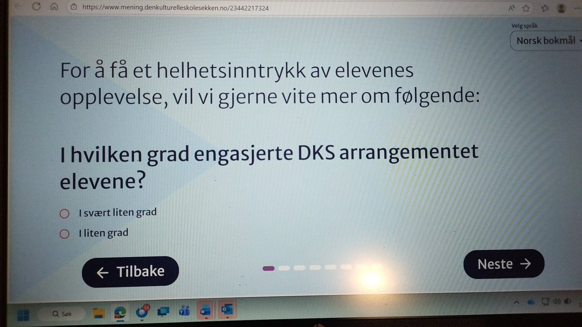 Elsker evaluering altså 

Hvordan skal det gå med denne kunstneren 

Når svar er bare i svært liten grad 

eller i liten grad.

Liker den kulturelle skolesekken ikke kunstneren de har sendt rundt?

Det var skikkelig bra faktisk!