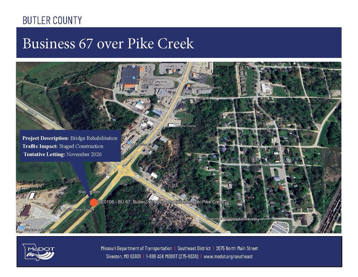 Upcoming Bridge Rehab Project on NB Business 67 in Poplar Bluff, MO modot.org/node/79910