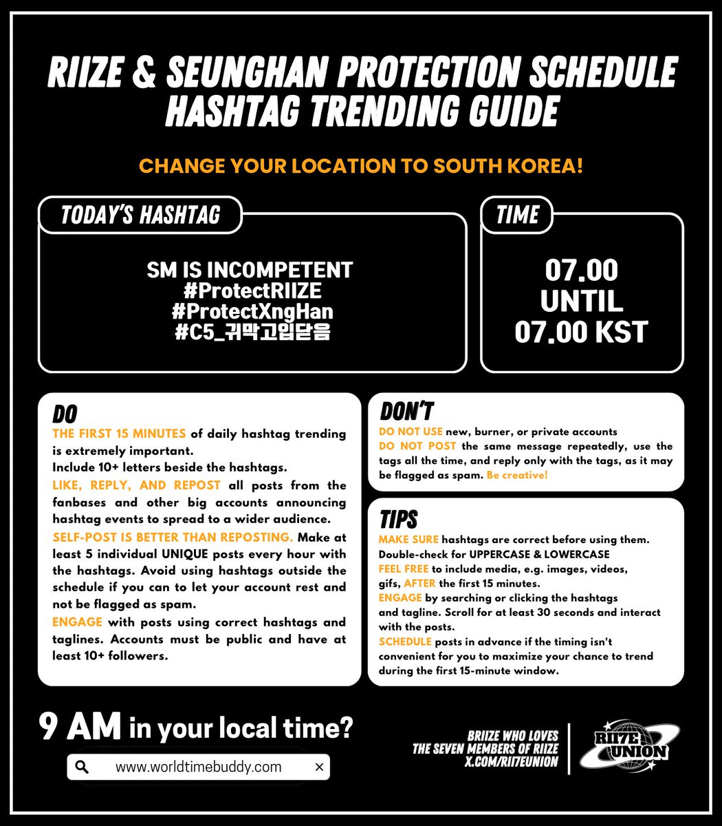 RIIZE &amp; SEUNGHAN PROTECTION SCHEDULE
Day 353 - November 14th

SM continues to be negligent and incompetent. Today, we’ll keep raising our voices and reminding them—and the world—so that while they keep failing at their job, no one forgets.

📌 TEMPLATES
WAVE 1
☆ Mass report on