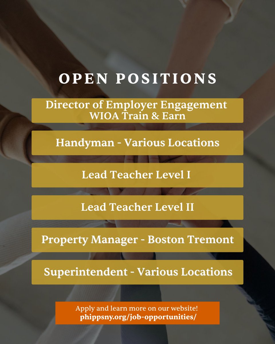 We’re hiring! Join the Phipps team and take the next step in your career.

Explore open positions and apply online at phippsny.org/job-opportunit… — or share with someone who might be interested.
