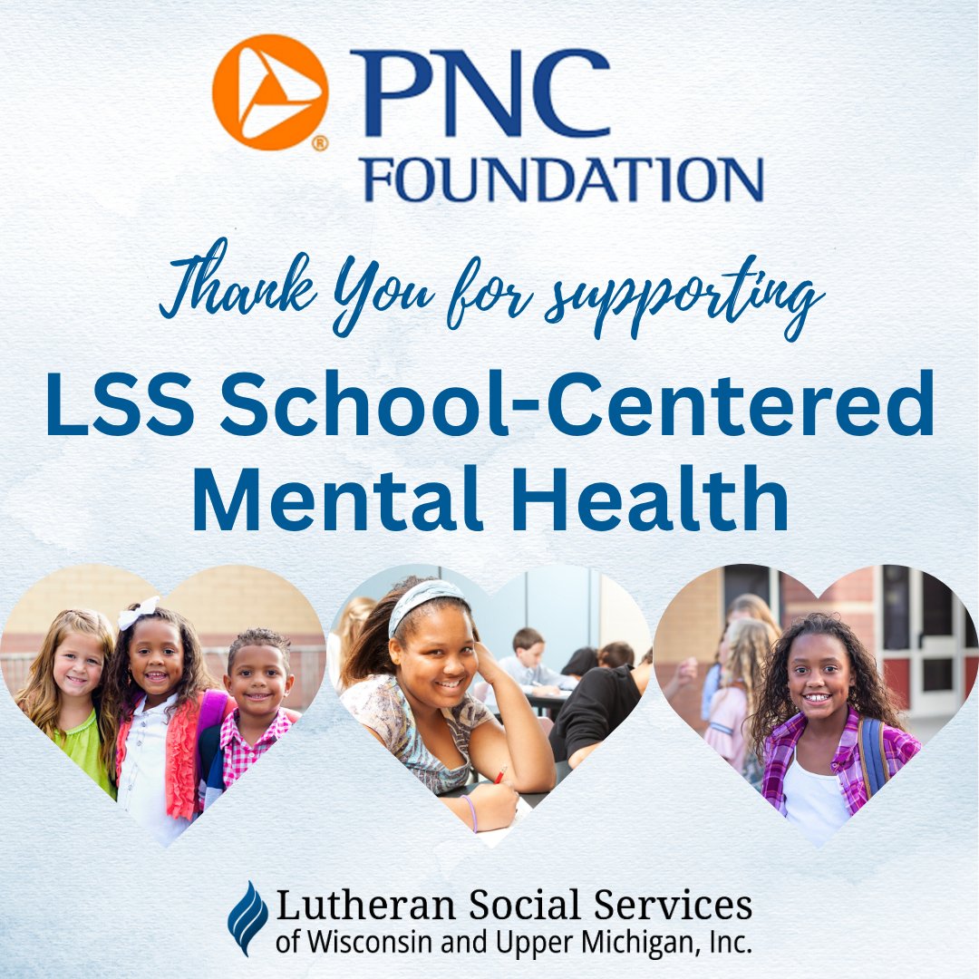 Lutheran Social Services thanks the <a href="/PNCBank/">PNC Bank</a>  Foundation for supporting future generations through LSS School-Centered Mental Health!

Learn more about our SCMH Initiative: lsswis.org/services/child…

#thankyou #PNC #SCMH #Schools #MentalHealth #Milwaukee