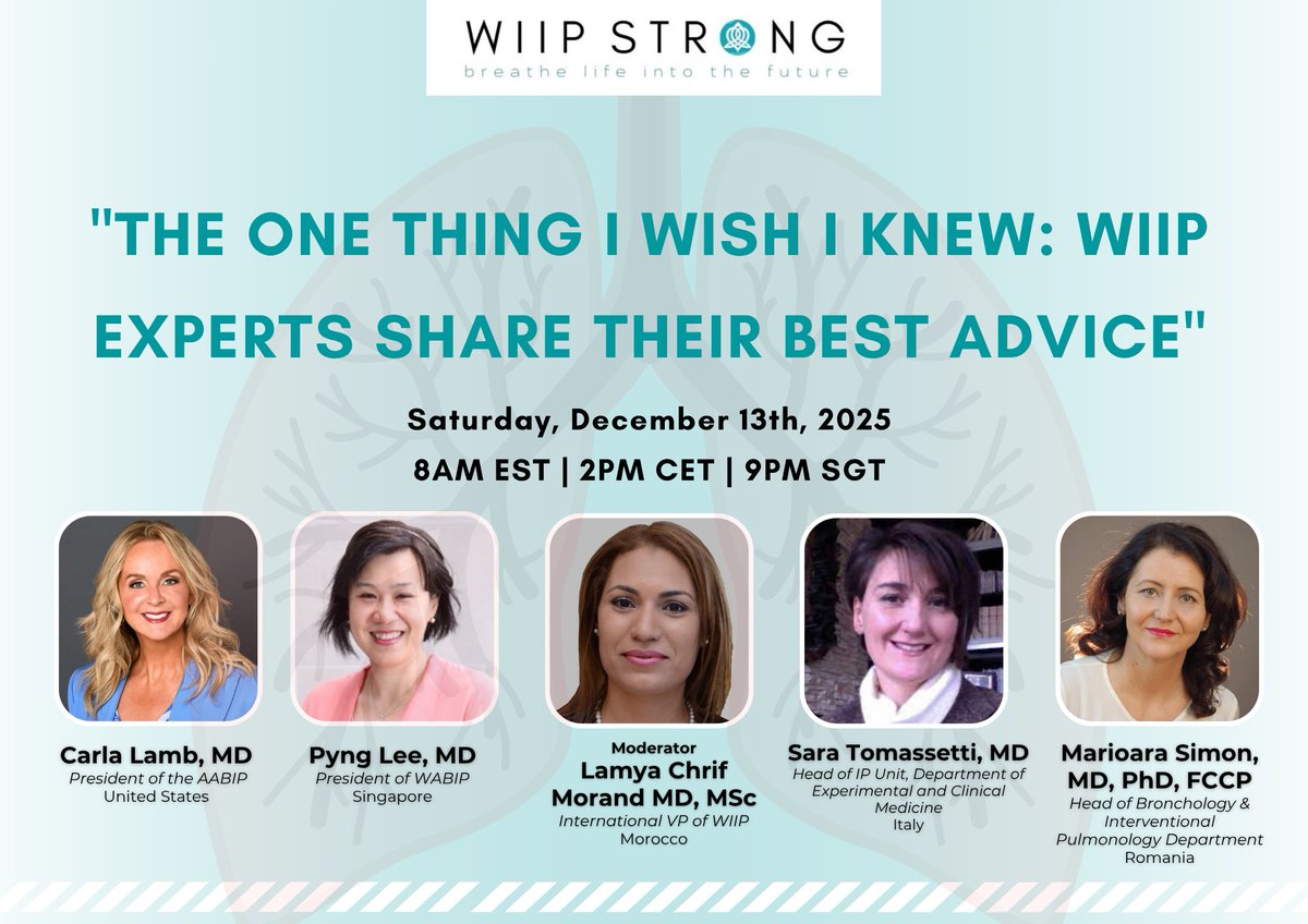 WiIP_WomeninIP's tweet photo. Ready to be inspired?
Join WiIP’s LIVE Global Roundtable — where powerhouse women in #InterventionalPulmonology share real stories, bold lessons, and game-changing advice.
Learn. Connect. Grow.🌟
Register now:
https://t.co/JF07OCZLTG
#WiIPstrong #LiveWebinar #CareerGrowth https://t.co/8agWUihTMs