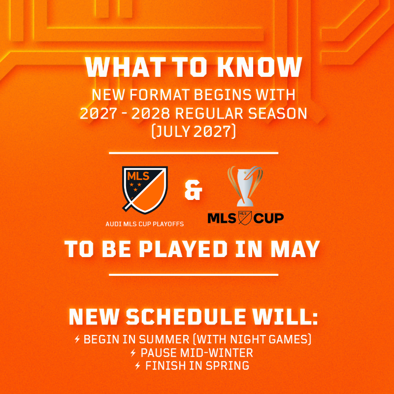 HoustonDynamo's tweet photo. A season built for H-Town begins in 2027! 

MLS has announced a historic shift in the competition calendar to align with top leagues around the world.