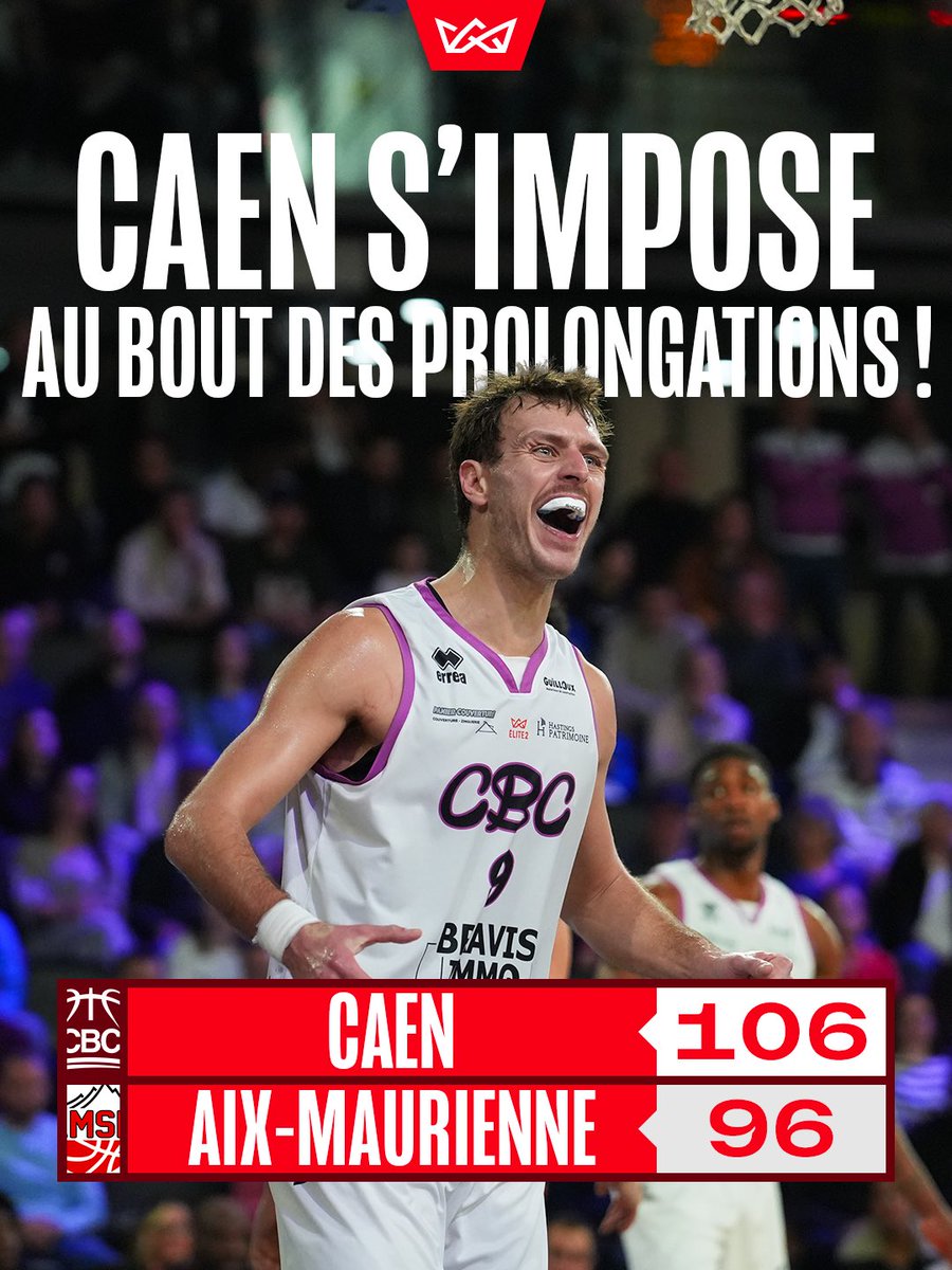 Une victoire arrachée après prolongation pour le <a href="/CaenBC14/">Caen Basket Calvados</a> 💪
Les Normands ont tenu bon face à un <a href="/amsbofficiel/">Aix Maurienne Savoie Basket</a> accrocheur jusqu’au bout 👏

#Elite2 #Basketball