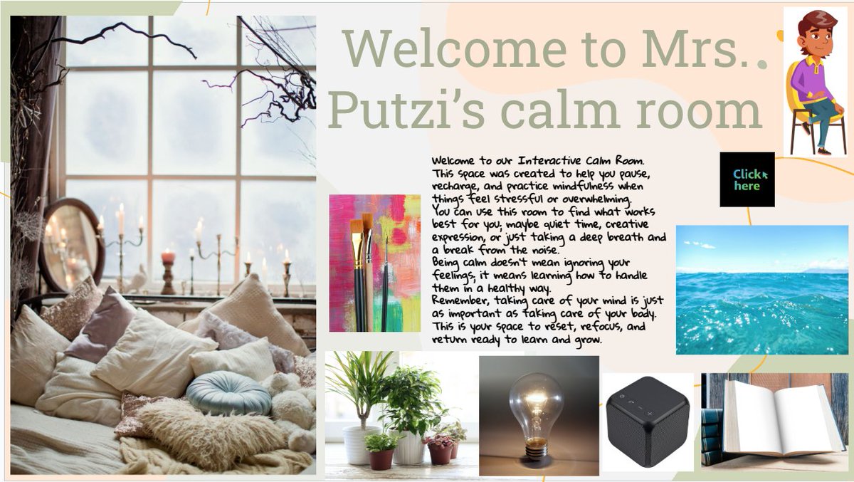 <a href="/RVSDiscoveryTr/">Discovery Trails Online School</a> students step into Mrs. Putzi’s Calm Room! A cozy space for students to breathe, reset, and refocus. 🧘‍♀️🌿 Mindfulness, creativity, and calm all in one place. 💛 Helping learners thrive! 🌟 #RVSed