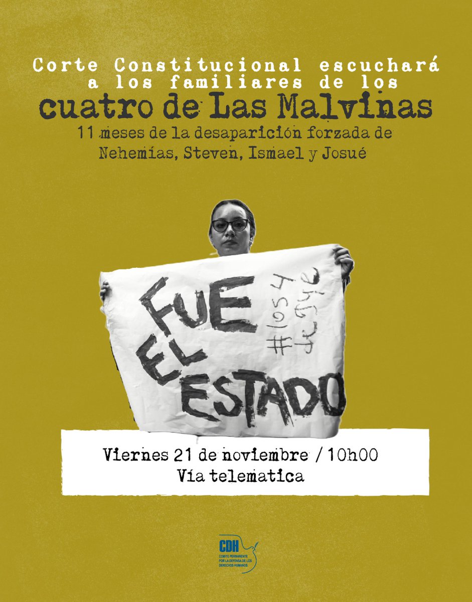 🔴 #CasoMalvinas | La <a href="/CorteConstEcu/">Corte Constitucional</a> convocó audiencia este 21 de noviembre de 2025 a las 10h00 por la acción extraordinaria de protección tras la revocatoria del hábeas corpus por desaparición forzada de Steven, Nehemías, Ismael y Josué.

Será la primera vez que la Corte aborde