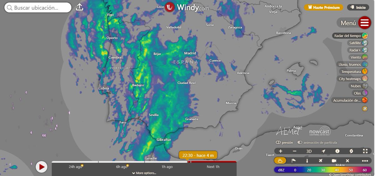 Así está el radar, el frente sigue avanzando lentamente dejando buenos acumulados en prácticamente todo el oeste peninsular. Son necesarios más frentes así ☂️☂️
