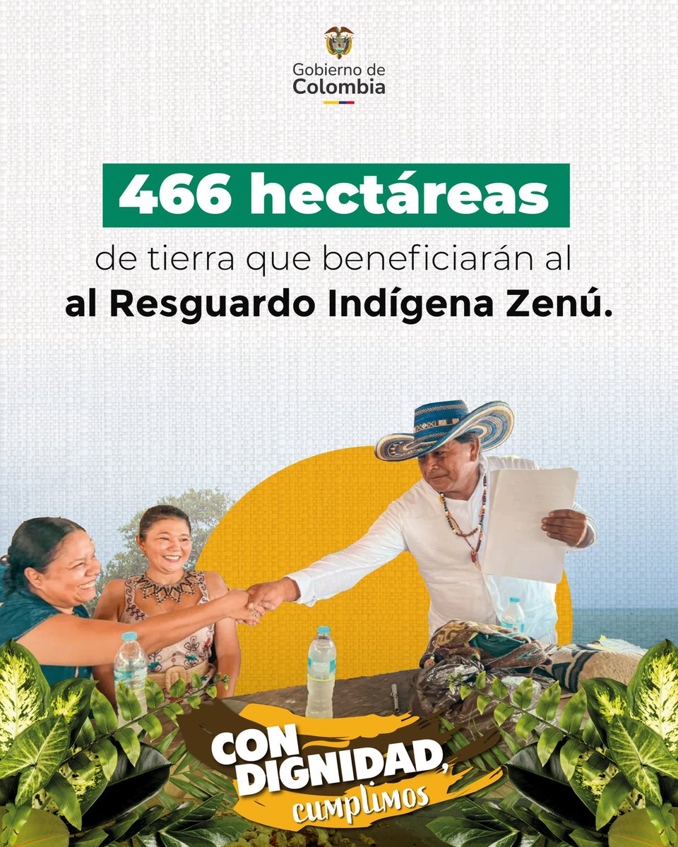 Como parte del proceso de ampliación de uno de los territorios indígenas más amplios del país, hoy el gobierno de <a href="/petrogustavo/">Gustavo Petro</a> realiza la entrega de 466 hectáreas de tierra al Resguardo Indígena Zenú. 

#ConDignidadCumplimos