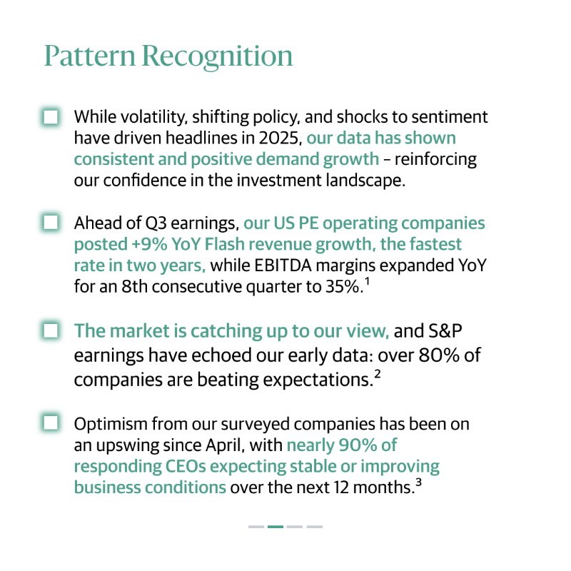 blackstone's tweet photo. Data from a portion of $BX's portfolio is supporting our confidence in the investment landscape. Read more in our new #BXPatternRecognition: