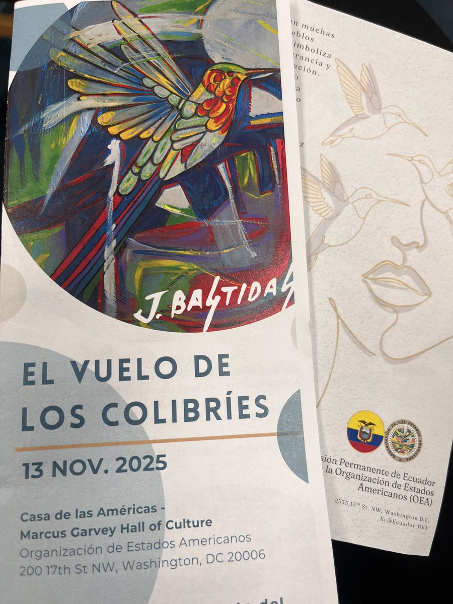 OAS_Development's tweet image. 📸 As part of REMIC-X, the exhibition “The Flight of the Hummingbirds” by artist José Bastidas was inaugurated, thanks to @Ecuador_OEA 
The @amamuseum extends an open invitation to all who wish to enjoy this remarkable showcase. 🕊️🎨🇪🇨
#OASCulture2025