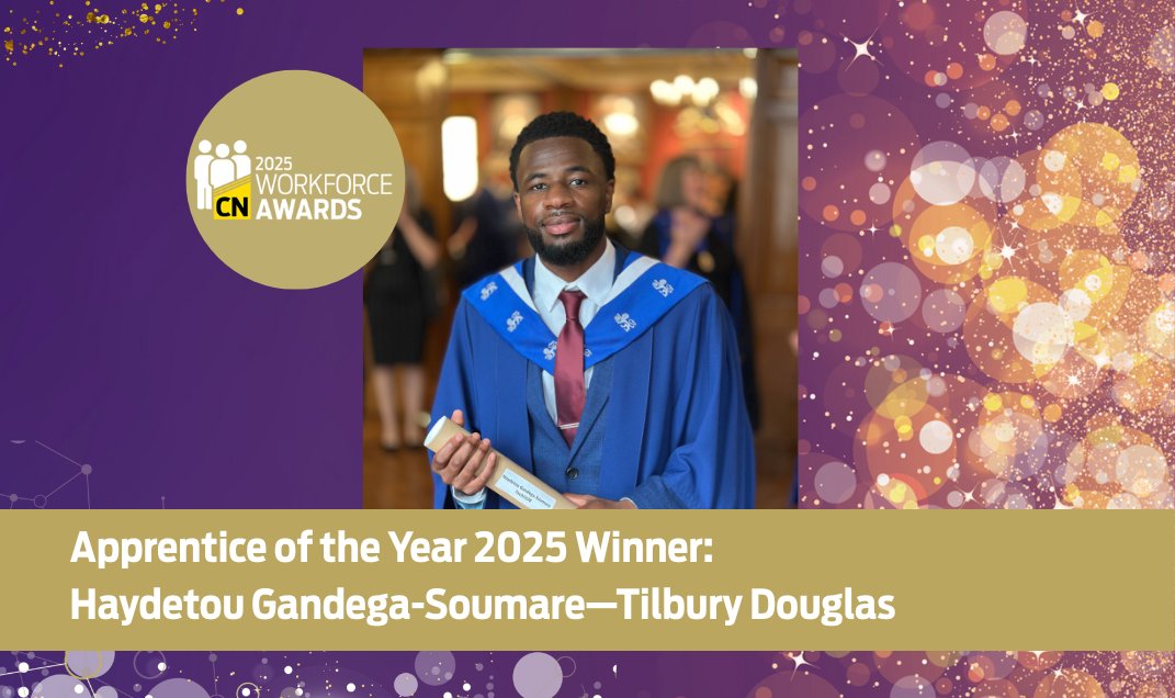 CNplus's tweet image. Congratulations to Haydetou Gandea-Soumare, @Tilbury_douglas, winner of the Apprentice of the Year award! #CNWorkforce #Apprentice #Winner