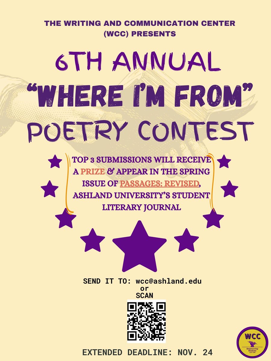We've extended the deadline to November 24th, so there's still plenty of time to submit with the QR code below or email us at wcc@ashland.edu.