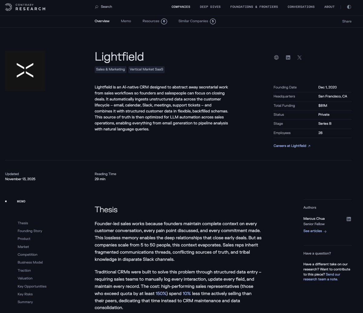 marcusychua's tweet image. Our memo on @lightfld marks the first time @Contrary_Res has covered a company before its public launch. 

We spent months with @keithpeiris and the team examining why sales software is fundamentally broken – customer truth has been trapped in a maze of disconnected, archaic…