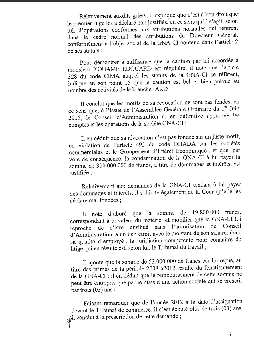 ⚖️🇨🇮 Arrêt n°11 COM/17 – Cour d’appel d’Abidjan (2 février 2018)

💰 300 000 000 FCFA de dommages et intérêts !

Dans l’arrêt n°11 COM/17 du 2 février 2018, la Cour d’appel d’Abidjan a condamné la société GNA-CI (Génération Nouvelle d’Assurances Côte d’Ivoire) à verser 300