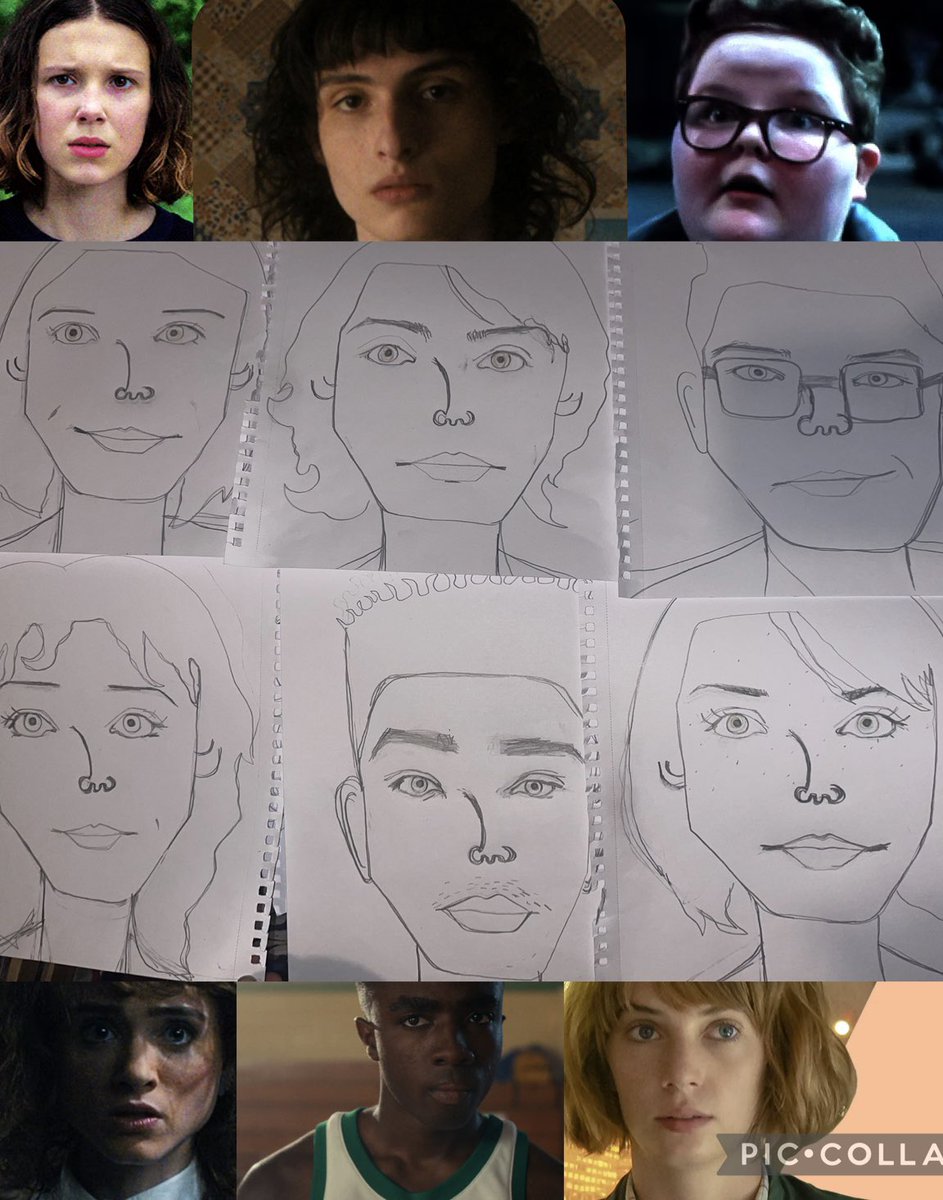 New drawings all done :) 

Second stranger things drawings :) one new character :) 

Did try a defo d drawing of Dustin Steve and also try Hollie to but they didn’t work but will defo try next time :) 

Lucas I struggled bad on the eyes so just did my best :)