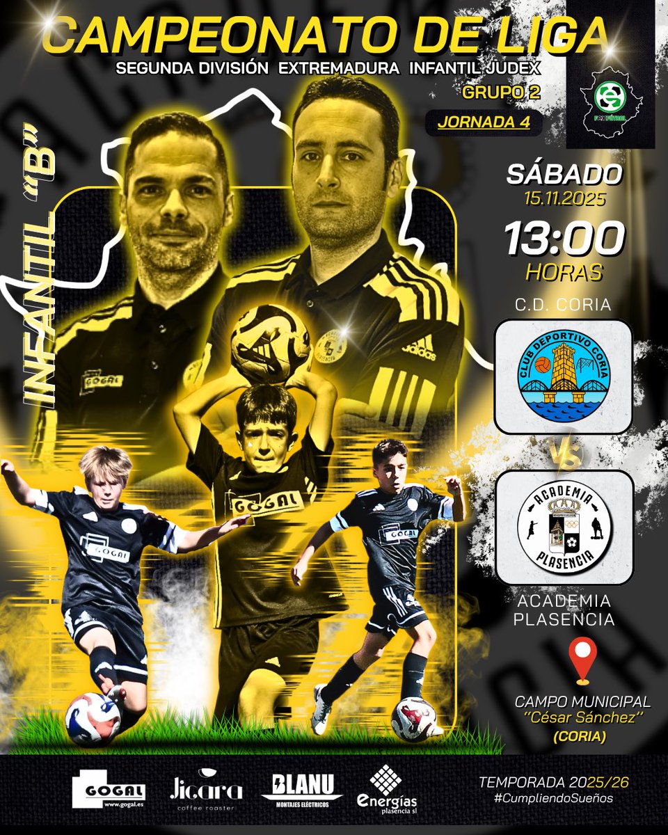 ☑️ | ¡4ª Jornada de Liga para nuestro #IᥒƒᥲᥒtɩꙆ “B”! 

🗓️ 15/11/25. 
🕐 13:00 H. 
🏟️ Municipal César Sánchez (Coria).
🆚 <a href="/CanteraCDCoria/">Escuela de Fútbol Base CD Coria</a>  
💪🏻 ¡𝑉𝑎𝑚𝑜𝑠 𝑒𝑞𝑢𝑖𝑝𝑜! 

#AᥴᥲdᥱmιᥲPᥣᥲsᥱᥒᥴιᥲ | #CᥙmρᥣιᥱᥒdoSᥙᥱᥒ̃os