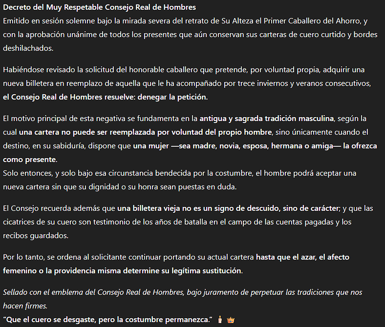AlexanderzonJs's tweet photo. @tip0DeIncogni Decreto del Muy Respetable Consejo Real de Hombres https://t.co/IYCHFg4CrP
