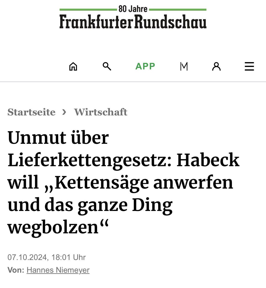 Ich erinnere mich noch gut, wie Robert Habeck vor einem Jahr endlich der Forderung der #fdp folgen und das #lieferkettengesetz abschaffen wollte. Nur die Wortwahl war damals überraschend. 👇 Genauso überrascht die heutige Wut der Grünen über die Entscheidung des EP.