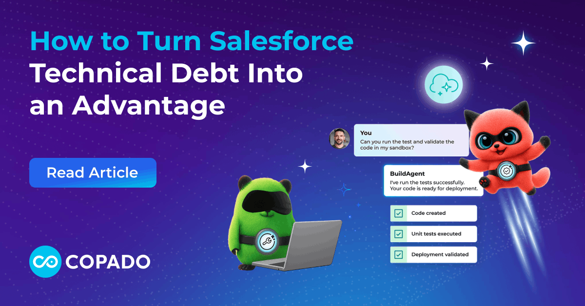 CopadoSolutions's tweet image. Tech debt ≠ failure. it’s proof you’re innovating fast.

Our latest SalesforceBen article shows how to turn Salesforce technical debt into your advantage.

Visibility. Resolution. Smarter builds.

Read here → ow.ly/5MEk50XrkUu

#SalesforceBen #Copado #Salesforce #DevOps