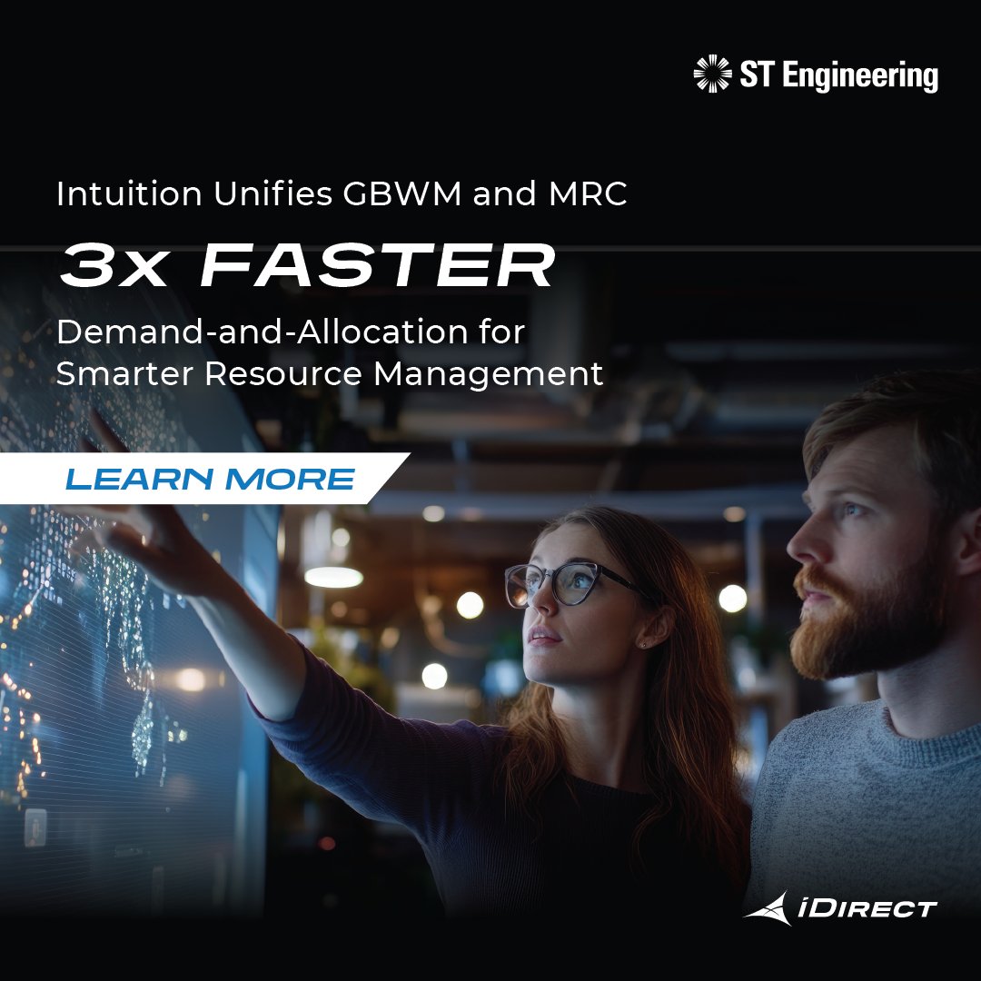 iDirect's tweet image. Your favorite @iDirect tech just got supercharged

Mx-DMA MRC+GBWM+Intuition = unmatched efficiency

- 25% capacity savings
- 50% bandwidth savings
- 3× faster demand-and-allocation

One platform. Unified intelligence. Smarter operations: bit.ly/4qXoo6b

#STEngineering