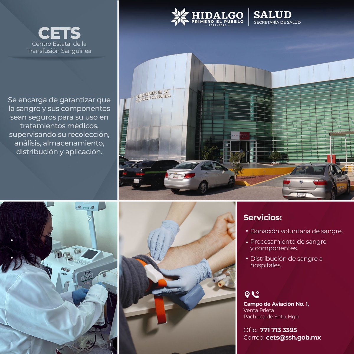 Salud_Hidalgo's tweet image. En el @CETSHgo se realiza una labor vital: garantizar sangre segura para quienes más la necesitan. 💉
Dona de forma altruista y conviértete en parte de esta cadena de vida.

📍 Campo de Aviación No. 1, Venta Prieta.

📞 771 713 3395

#PrimeroTuSalud #PrimeroElPueblo