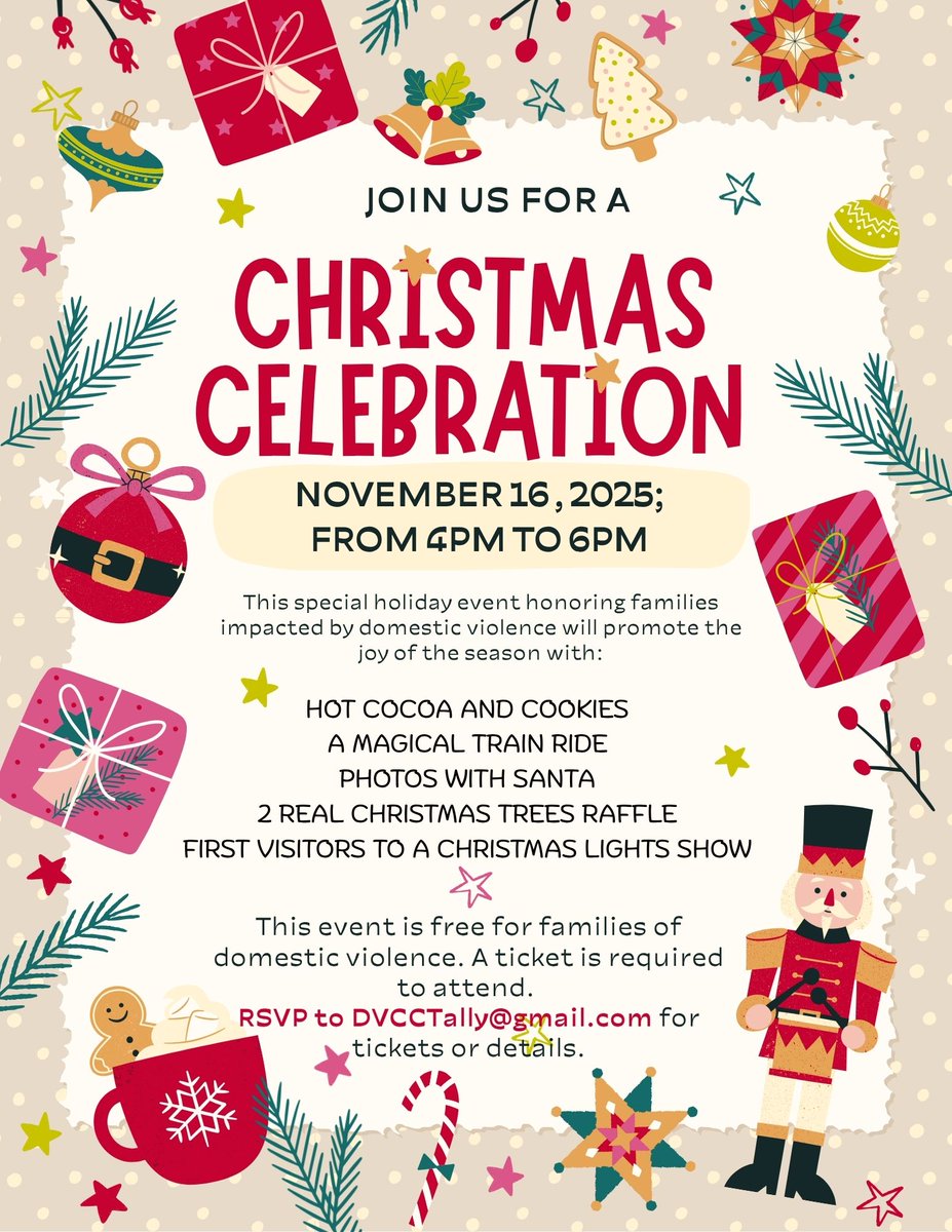 This season, we’re spreading warmth and joy to families impacted by domestic violence.
Join us for a Christmas Celebration with hot cocoa, cookies, photos with Santa, and a magical evening of holiday fun.
Let’s make this season brighter together. 🎄