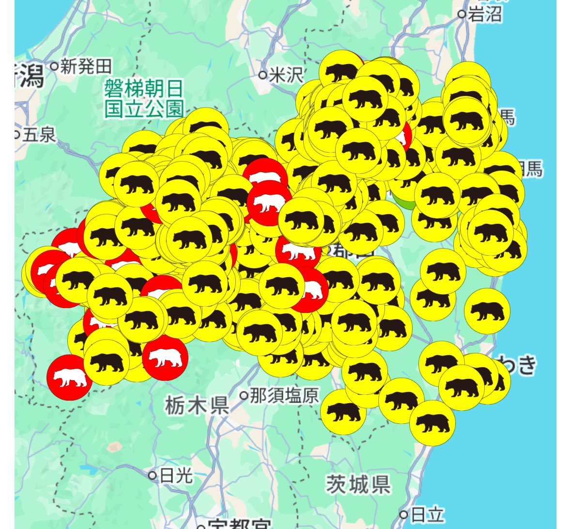 おはようございます。 福島県の熊マップ見たら、熊だらけ。 冬眠の時期