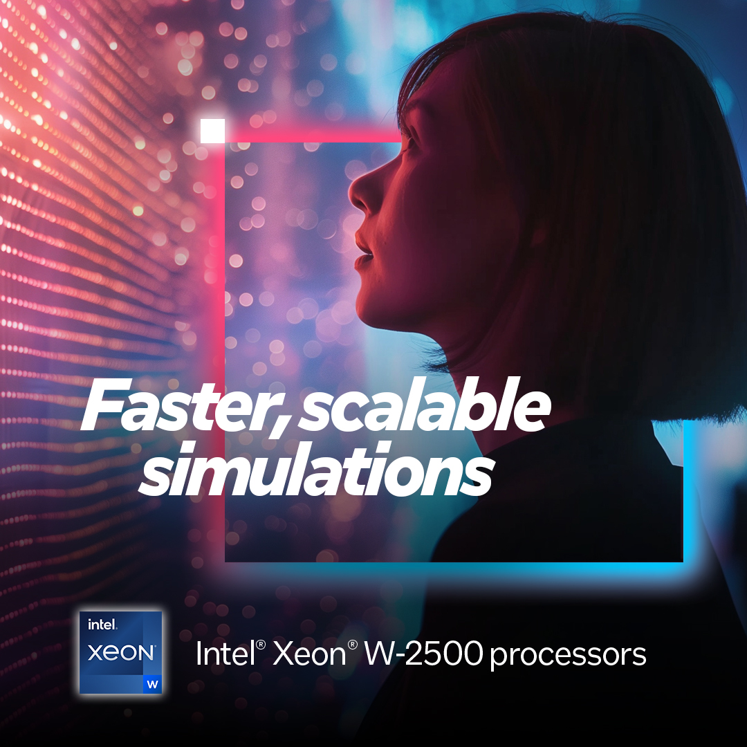 IntelBusiness's tweet image. We can&apos;t see into the future, but with 59% faster simulation  performance in @ANSYS Mechanical, #IntelXeon W-2500 processors can get you close. See how: ms.spr.ly/6011tOeRl

#EngineeringSimulation