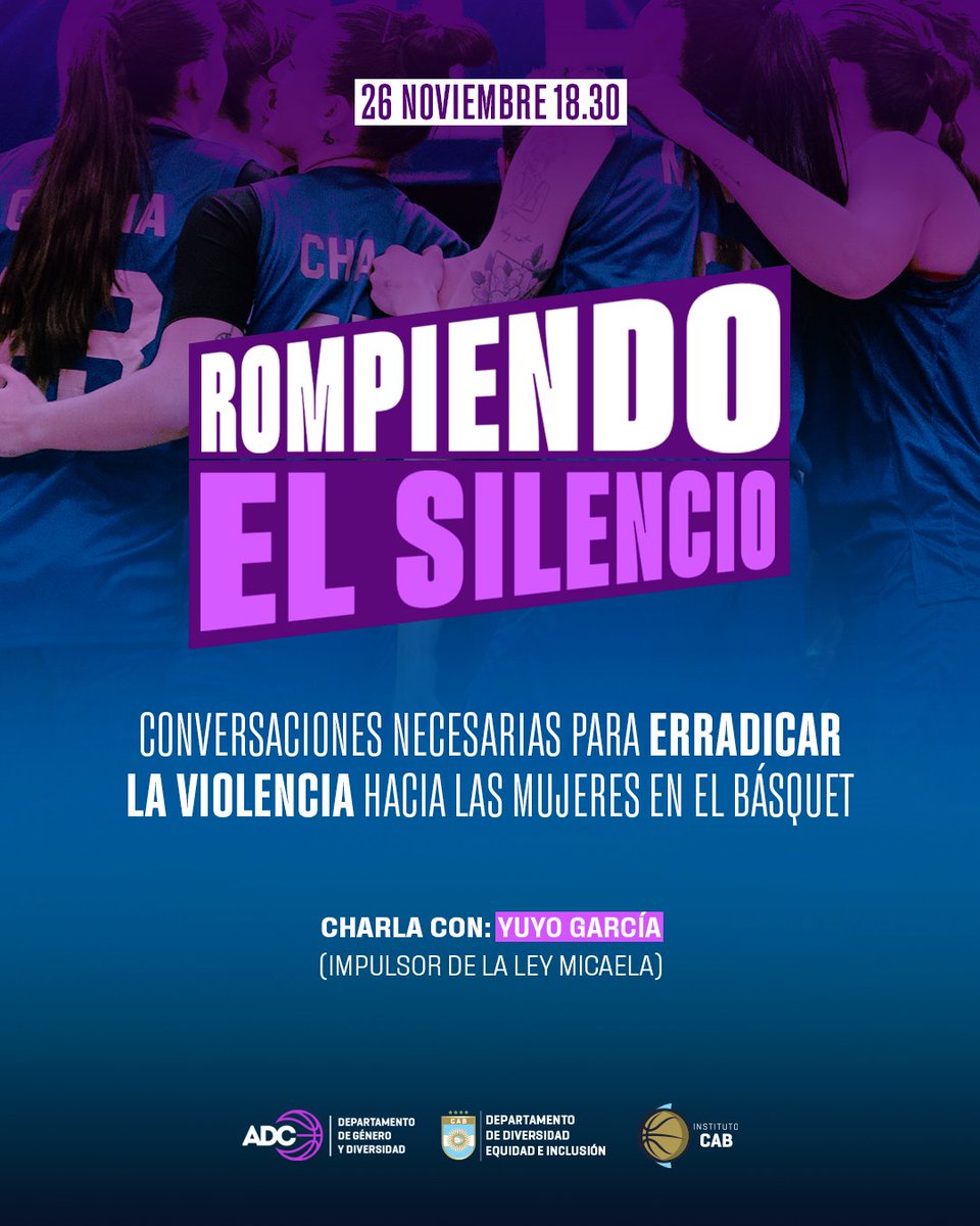 💬 Conversaciones Necesarias
En el Día Internacional por la Eliminación de las Violencias hacia las Mujeres, te invitamos a reflexionar sobre la violencia de género en el básquet.

📅 Mié 26/11 - 18.30 hs
🗣️ Charla con Yuyo García 
📩 Sumate a la charla: forms.gle/SXiAA8qf6QNzDE…