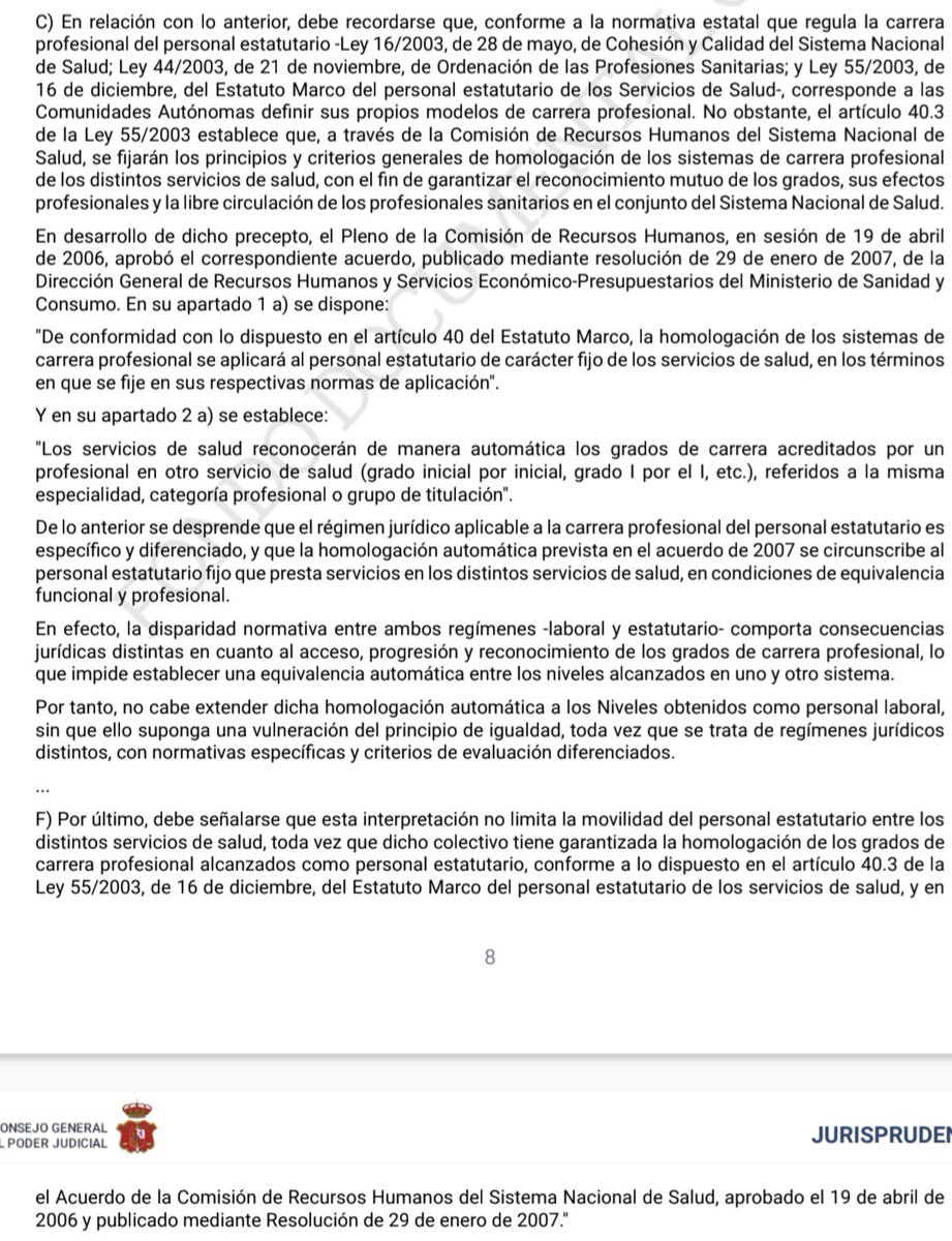 ⚖️STS núm. 1240/2025, de 06/10/2025, RCA 1857/2024, Id Cendoj: 28079130042025100534. Reitera doctrina casacional.
La #homologación de #niveles de #carrera #profesional alcanzados como #personal #laboral en #servicio de #salud no es automática.