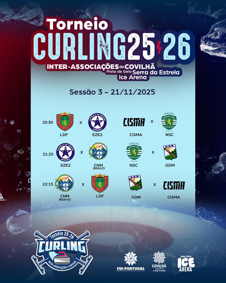 fdiportugal's tweet photo. FASE DE SERIAÇÃO: TORNEIO INTER-ASSOCIAÇÕES DA COVILHÃ

Já está disponível a calendarização oficial da fase de seriação do Torneio Inter-Associações de Curling da Covilhã!

Consulta todas as datas, horários e informações completas no nosso site: https://t.co/dgUzDbaqem
#curling https://t.co/zRG9to1hDy