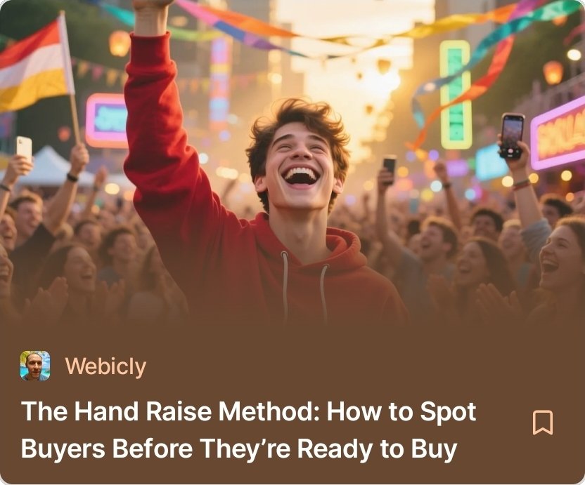 jeffrbode's tweet image. Start spotting your buyers before they ready to buy using the hand raise method
substack.com/@webicly/note/…