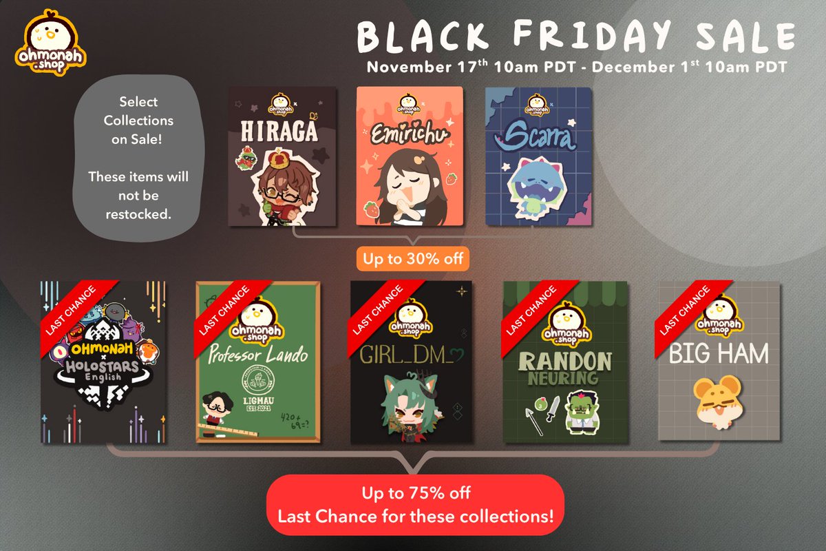 ohmonah's tweet image. Don&apos;t worry, we didn&apos;t forget about your favs ✨️⁠
⁠
This year&apos;s Black Friday includes almost all of our collaboration goods this year, more than half won&apos;t be restocked after the fact, so it&apos;s your very last chance to grab these items before they&apos;re gone forever!⁠
⁠
Sale…